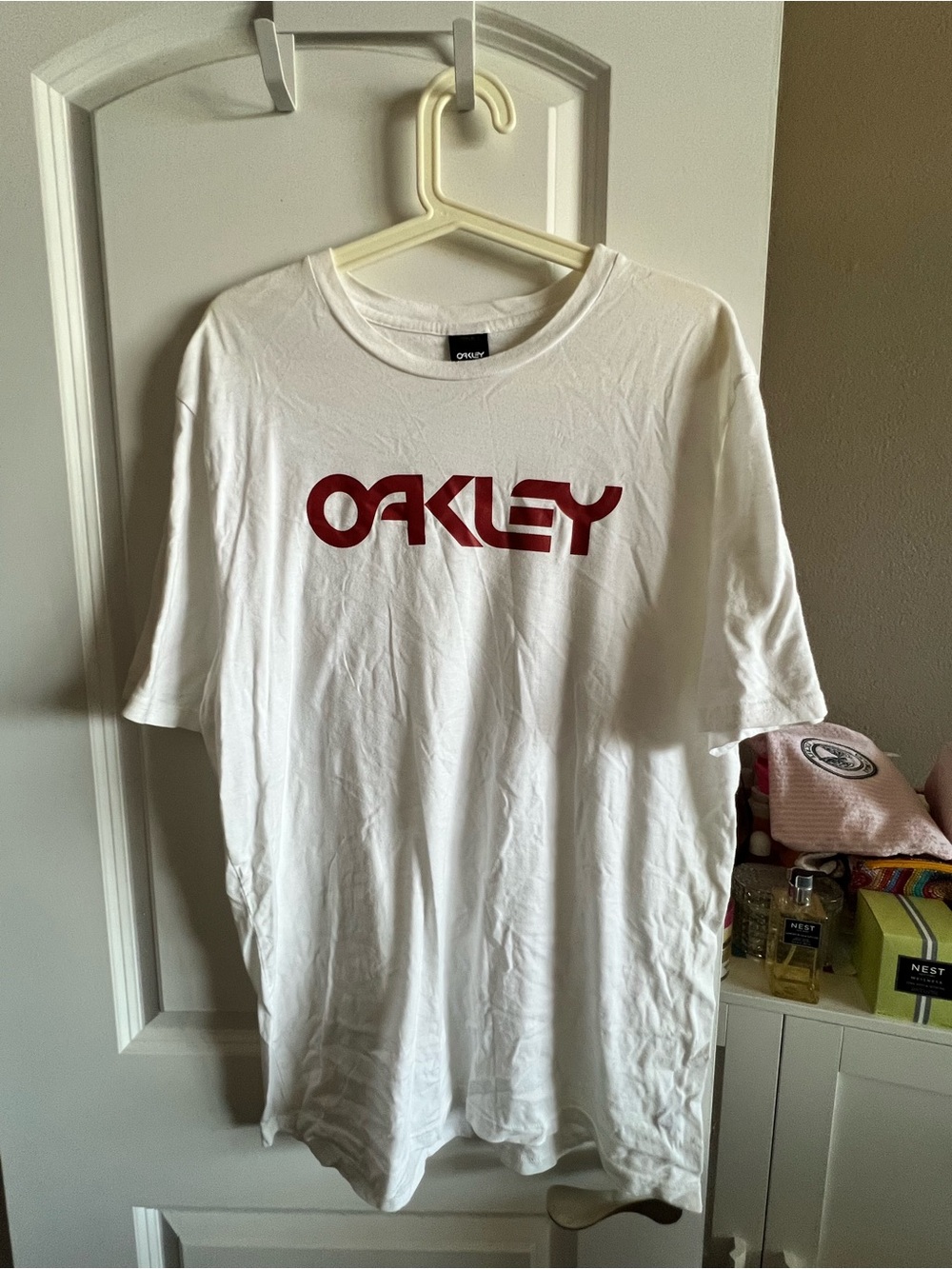 Oakley White Short Sleeve Tee with Red Logo